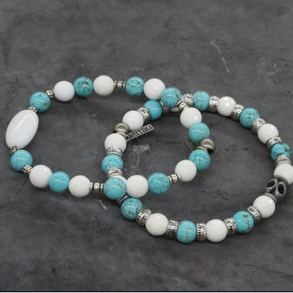 Mr Ettika - Turquoise and Howlite Beaded Elastic Bracelet Set